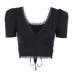 V-Necks Hort-Sleeved Lace Stitching T-Shirt NSGYB98501