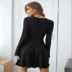 Black Lace Stitching V-Neck Lace-Up Short Dress NSGXY98570