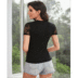 Black Lace Stitching Round Neck Short-Sleeved T-Shirt NSGXY98572