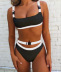 Color Matching Buckle Bikini Split 2 Piece Set Swimsuit NSCMB98657