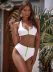 Solid Color Love Print Strip Zipper Bikini Split 2 Piece Set Swimsuit NSCMB98665