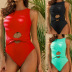 Solid Color Bowknot Hollow One-Piece Swimsuit NSCMB98666