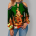 Christmas Elk Print Off Shoulder Long Sleeve T-Shirt NSXIA99161