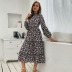 Mid-Length Half High Collar Pleated Print Dress NSYYF88554