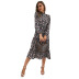 Mid-Length Half High Collar Pleated Print Dress NSYYF88554