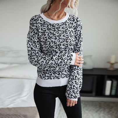 Round Neck Leopard Pullover Sweater Nihaostyles Clothing Wholesale NSYYF88563