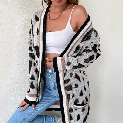 Long Buttonless Leopard Print Cardigan Nihaostyles Clothing Wholesale NSYYF88564