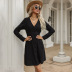 black solid color v-neck single breasted shirt dress nihaostyles clothing wholesale NSYYF88593
