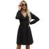 black solid color v-neck single breasted shirt dress nihaostyles clothing wholesale NSYYF88593