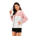 Color-blocking Pink Loose Long Sleeve full Zipper Jacket nihaostyles clothing wholesale NSYYF88595
