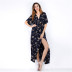 chiffon short-sleeved floral v-neck lace slit dress nihaostyles clothing wholesale NSYYF88599