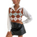 Short Diamond Plaid Knitted Vest nihaostyles clothing wholesale NSYYF88603
