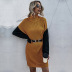 long-sleeved turtleneck color matching knitted sweater dress nihaostyles wholesale clothing NSDMB88609