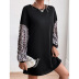 autumn leopard color matching sweatershirt dress nihaostyles wholesale clothing NSDMB88615