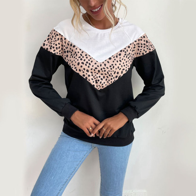 Autumn Long-sleeved Round Neck V-shaped Leopard Stitching Sweatershirt Nihaostyles Wholesale Clothing NSDMB88619