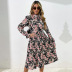 autumn high collar trumpet sleeve pleated floral dress nihaostyles wholesale clothing NSDMB88628