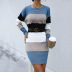 Round Neck contrast color Striped Sweater dress nihaostyles wholesale clothing NSDMB88643