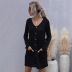 Long-Sleeved V-Neck Solid Color Slim Knitted Sweater Dress NSDMB88646