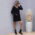Long-Sleeved V-Neck Solid Color Slim Knitted Sweater Dress NSDMB88646