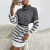turtleneck striped stitching knitted mid-length sweater dress nihaostyles wholesale clothing NSDMB88650