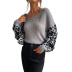 V-neck loose leopard stitching long-sleeved knitted sweater nihaostyles wholesale clothing NSDMB88720
