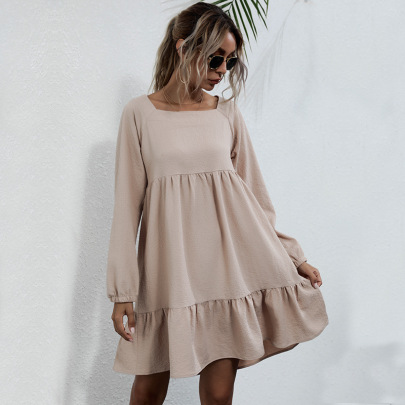 Long-sleeved Square Neck Bowknot Backless Loose Dress Nihaostyles Wholesale Clothing NSDMB88728