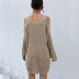 long-sleeved square neck off-shoulder hollow knitted sweater dress nihaostyles wholesale clothing NSDMB88730