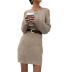 long-sleeved square neck off-shoulder hollow knitted sweater dress nihaostyles wholesale clothing NSDMB88730