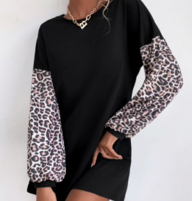 Autumn Leopard Color Matching Sweatershirt Dress Nihaostyles Wholesale Clothing NSDMB88615