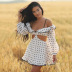 long-sleeved polka dot off-shoulder hollow sling dress nihaostyles wholesale clothing NSYBN88882