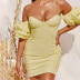 Sexy Package Hip Lotus Leaf Sleeve Tube Top Pleated Tight Dress NSDMS88887