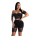 sexy perspective lace wrapped chest off-shoulder top and shorts Two-Piece Set nihaostyles wholesale clothing NSDMS88890