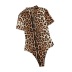 high neck short sleeve leopard print half zipper jumpsuit nihaostyles clothing wholesale NSMDS88922