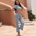 knitted pure color waist short sleeve top and trousers set nihaostyles clothing wholesale NSMDS88938