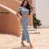 knitted pure color waist short sleeve top and trousers set nihaostyles clothing wholesale NSMDS88938