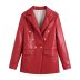 autumn red lapel imitation leather double-breasted blazer nihaostyles wholesale clothing NSAM89041