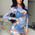 sexy long-sleeved print mesh perspective dress nihaostyles wholesale clothing NSLIH89084