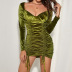 autumn green sexy square neck long-sleeved drawstring pleated dress nihaostyles wholesale clothing NSLIH89093