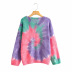 V-neck gradient tie-dye printing long-sleeved sweater nihaostyles clothing wholesale NSSX89119
