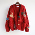 Loose Twist Embroidery Button Pocket Knitted Cardigan NSSX89207