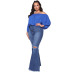 plus size Knee Holes Stretch Slim bootcut jeans nihaostyles clothing wholesale NSSF89230