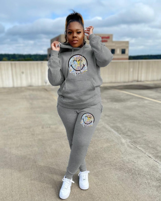 Gradient Irregular Smiley Face Heat Transfer Hooded Two-piece Set Nihaostyles Clothing Wholesale NSOML89320