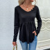 v-neck button pleated top nihaostyles wholesale clothes NSYYF89331