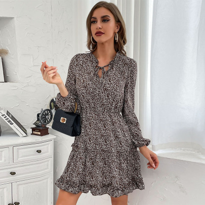 Printed V-neck Floral Dress Nihaostyles Wholesale Clothes NSYYF89341