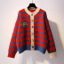 Retro Striped Round Neck Long-Sleeved Single-Breasted Knitted Cardigan NSSX89355