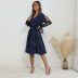 v-neck long-sleeved hollow lace-up polka-dot dress nihaostyles wholesale clothing NSDMB89401