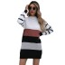 half high collar striped color matching knitted sweater dress nihaostyles wholesale clothing NSDMB89408