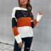 Round Neck Striped Color Matching Knitted Sweater NSDMB89409