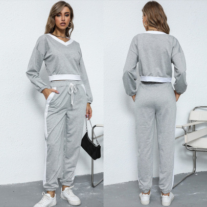 Autumn And Winter Long-sleeved V-neck Sweatshirt Two-piece Set Nihaostyles Wholesale Clothing NSDMB89414
