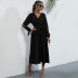 long-sleeved v-neck hollow pleated dress nihaostyles wholesale clothing NSDMB89421